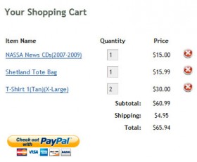 Screenshot of the new NASSA shopping cart